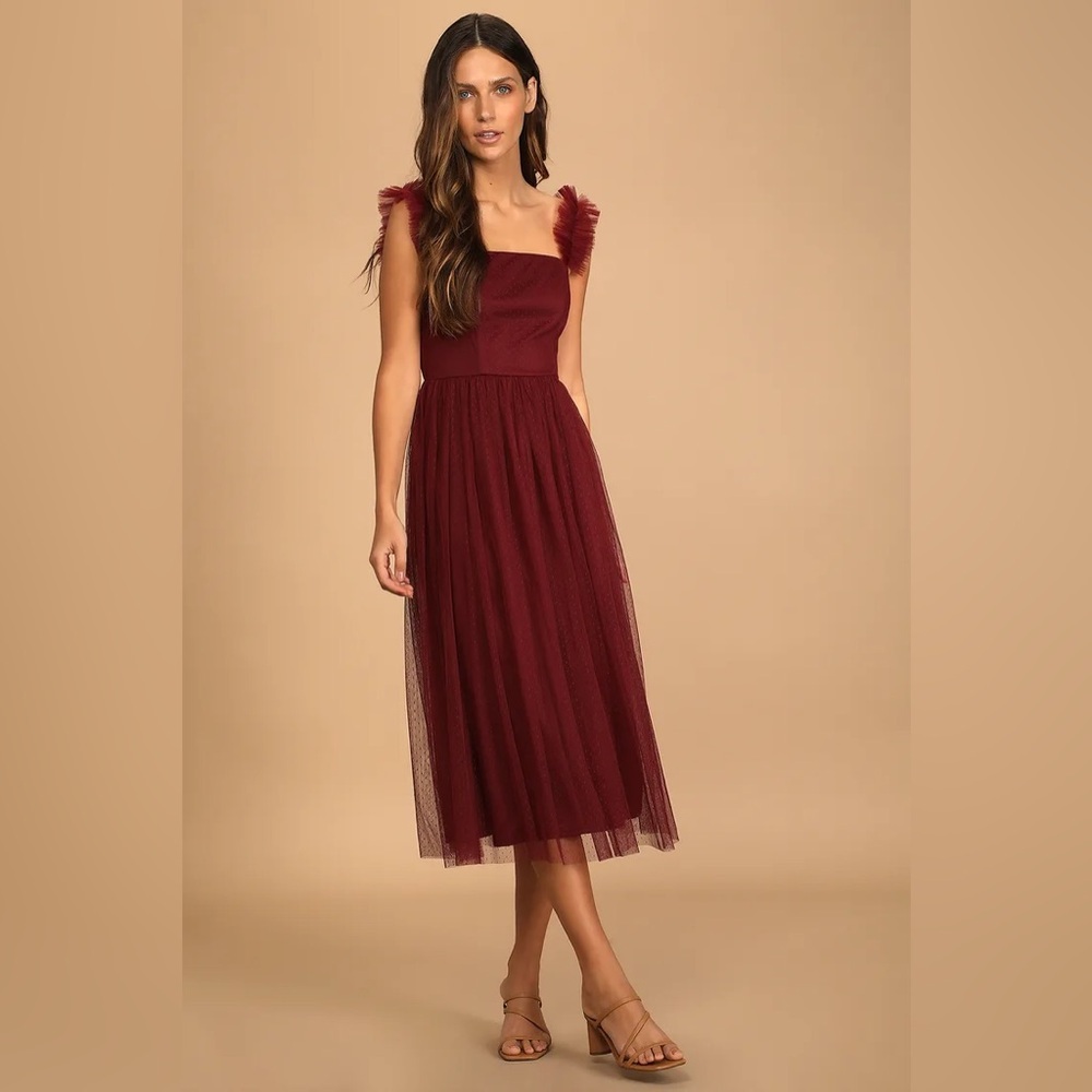 Lulu's Red Smocked Flutter Sleeve Midi Dress for Prom